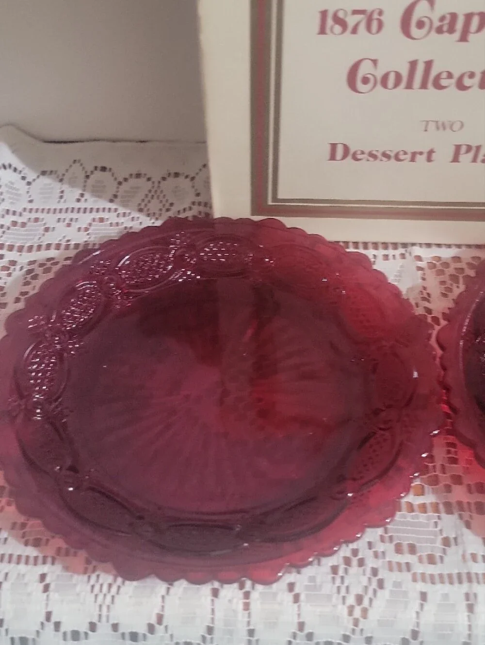 Avon 1876 Cape Cod Collection Deep Ruby Glass Dessert Plates - Pair